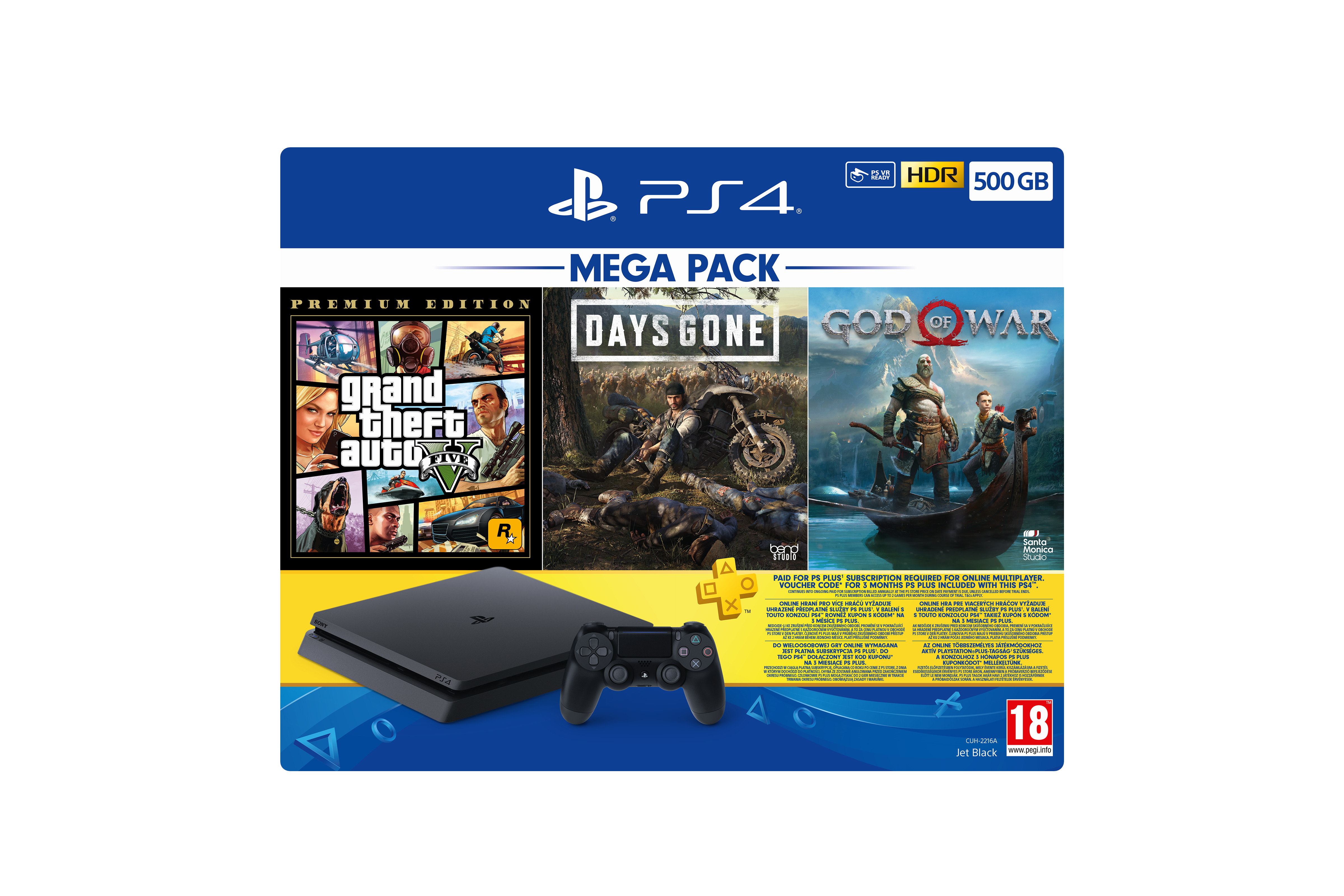SONY 500GB Mega Paket (GTA V + Days Gone + God of War + Fortnite Voucher) PS4 Oyun Konsolu