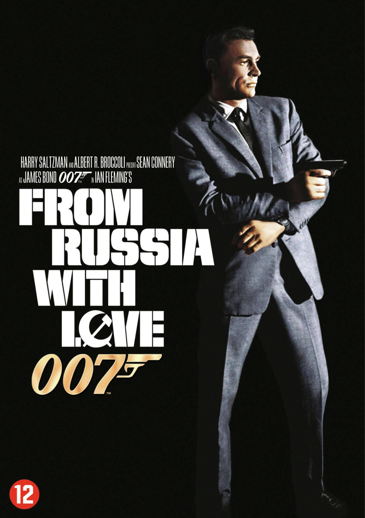 Filmposter: Sean Connery in pak, met pistool. Tekst: From Russia With Love.