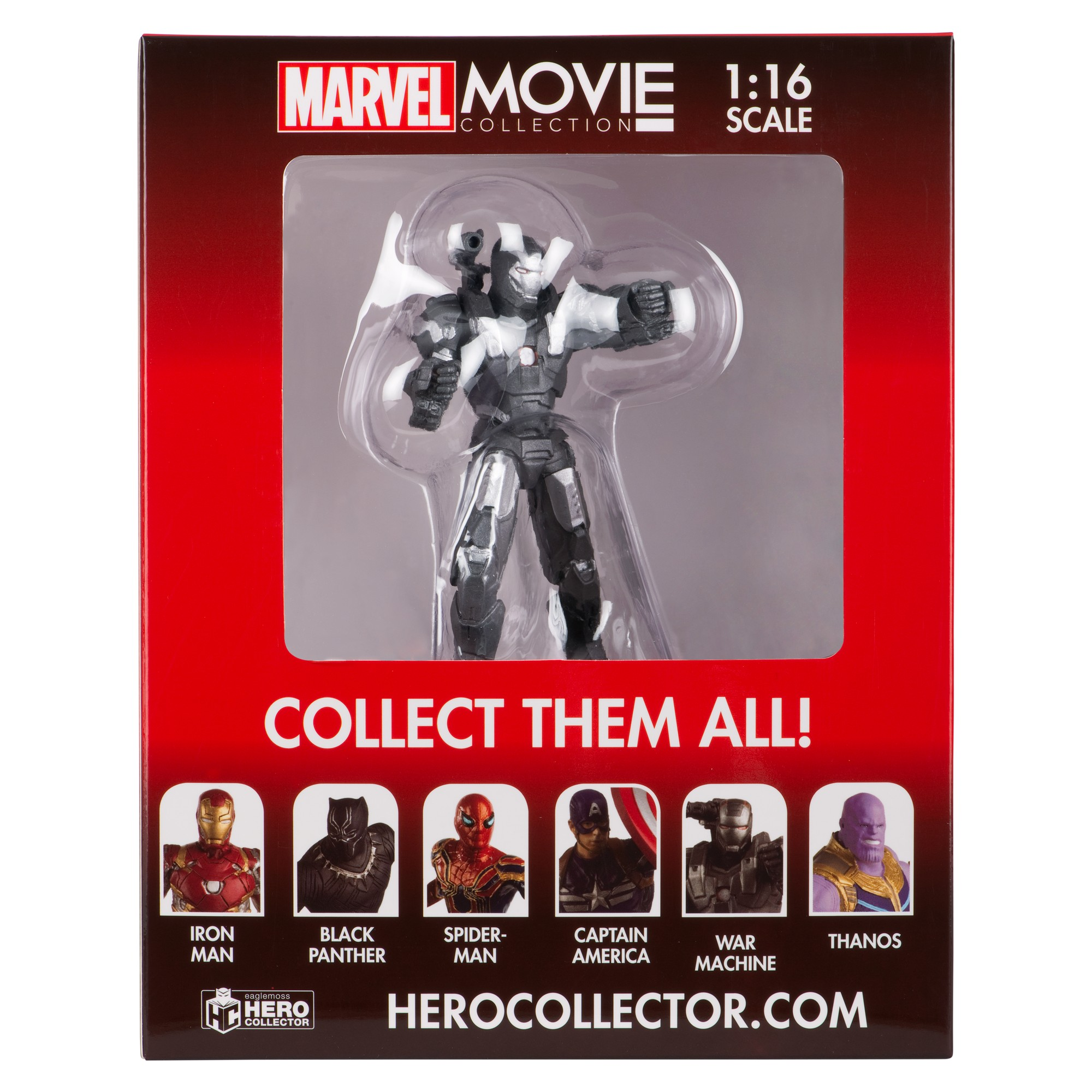 Marvel movie collection packaging with a War Machine figurine.