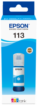 Bouteille d'encre Epson 113 dans un emballage bleu, pour imprimantes.