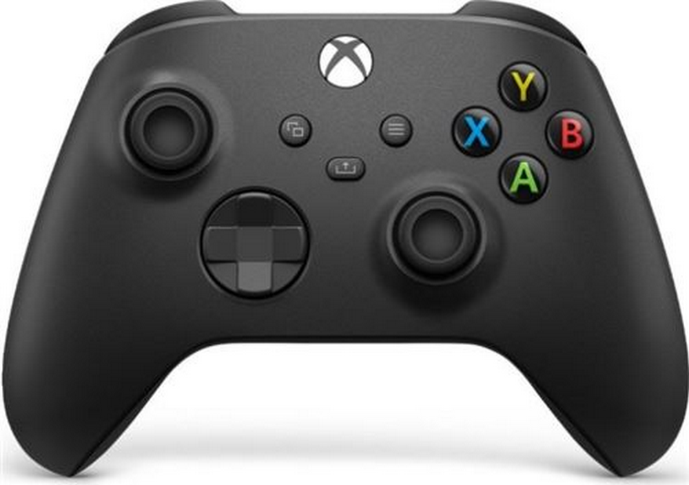 Mando Xbox negro con botones: A, B, X, Y, y una cruceta.
