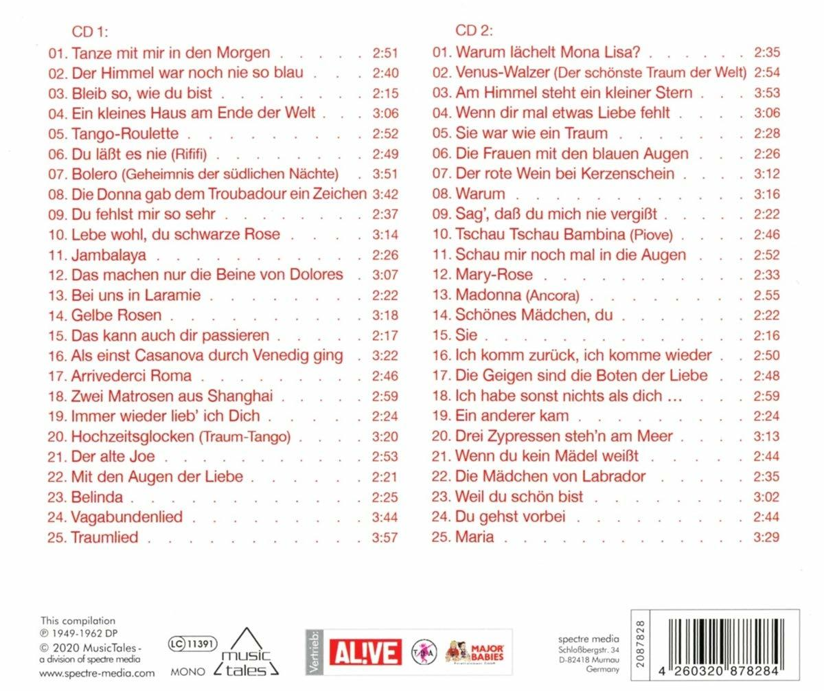 Eine CD mit deutschem Text, die Titellisten auf zwei Discs auflistet.