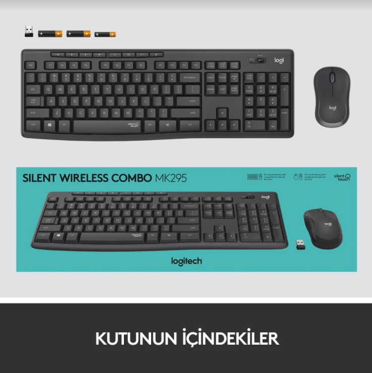 LOGITECH MK295 Sessiz Kablosuz Türkçe Q Klavye Mouse Seti Siyah