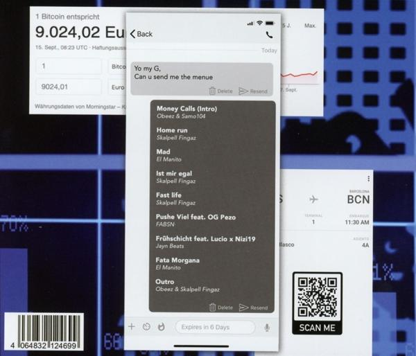 Screenshot eines Telefons, das eine Textnachrichtenkonversation und einen QR-Code anzeigt.