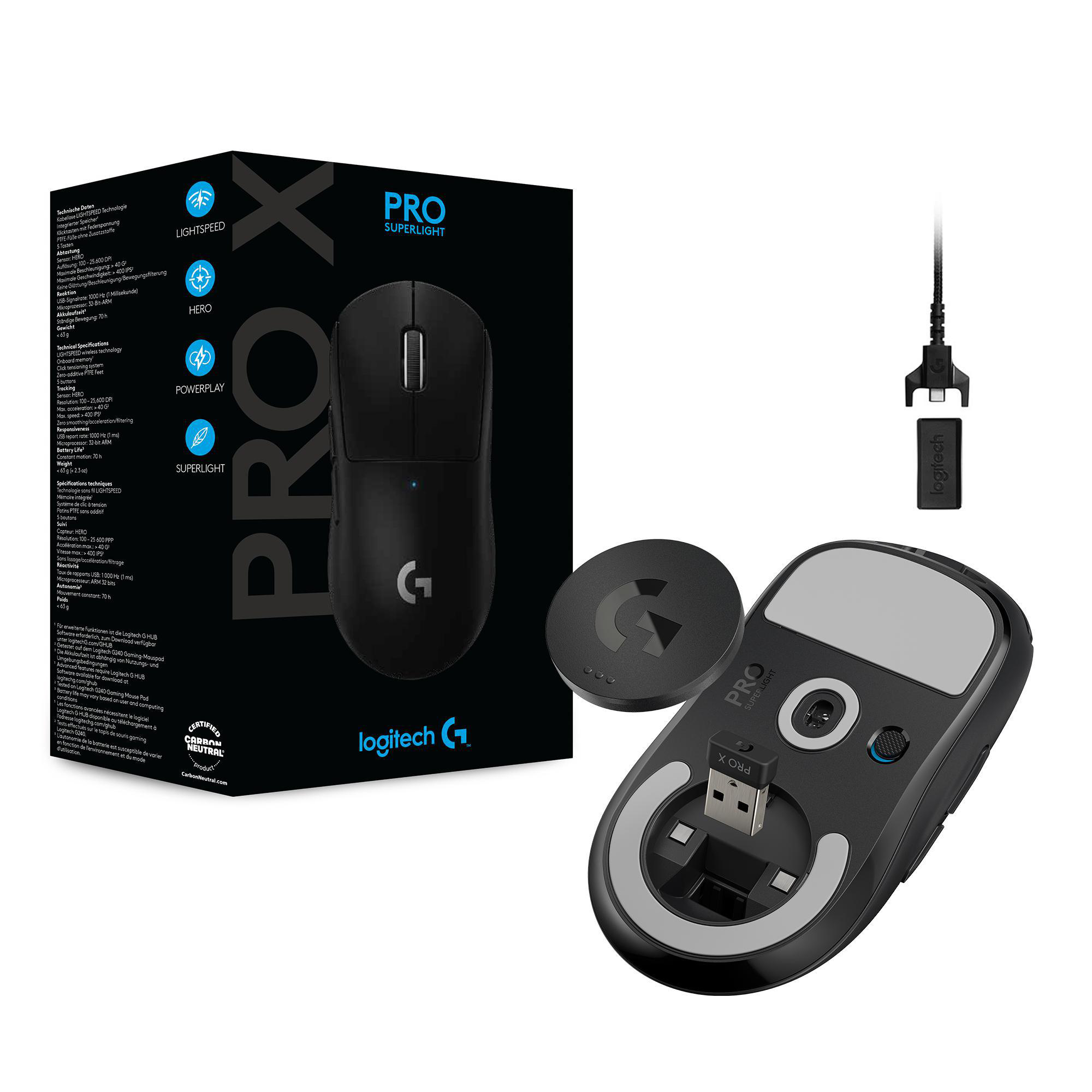 LOGITECH PRO X SUPERLIGHT Wireless Gaming-Maus, Schwarz PC Mäuse 