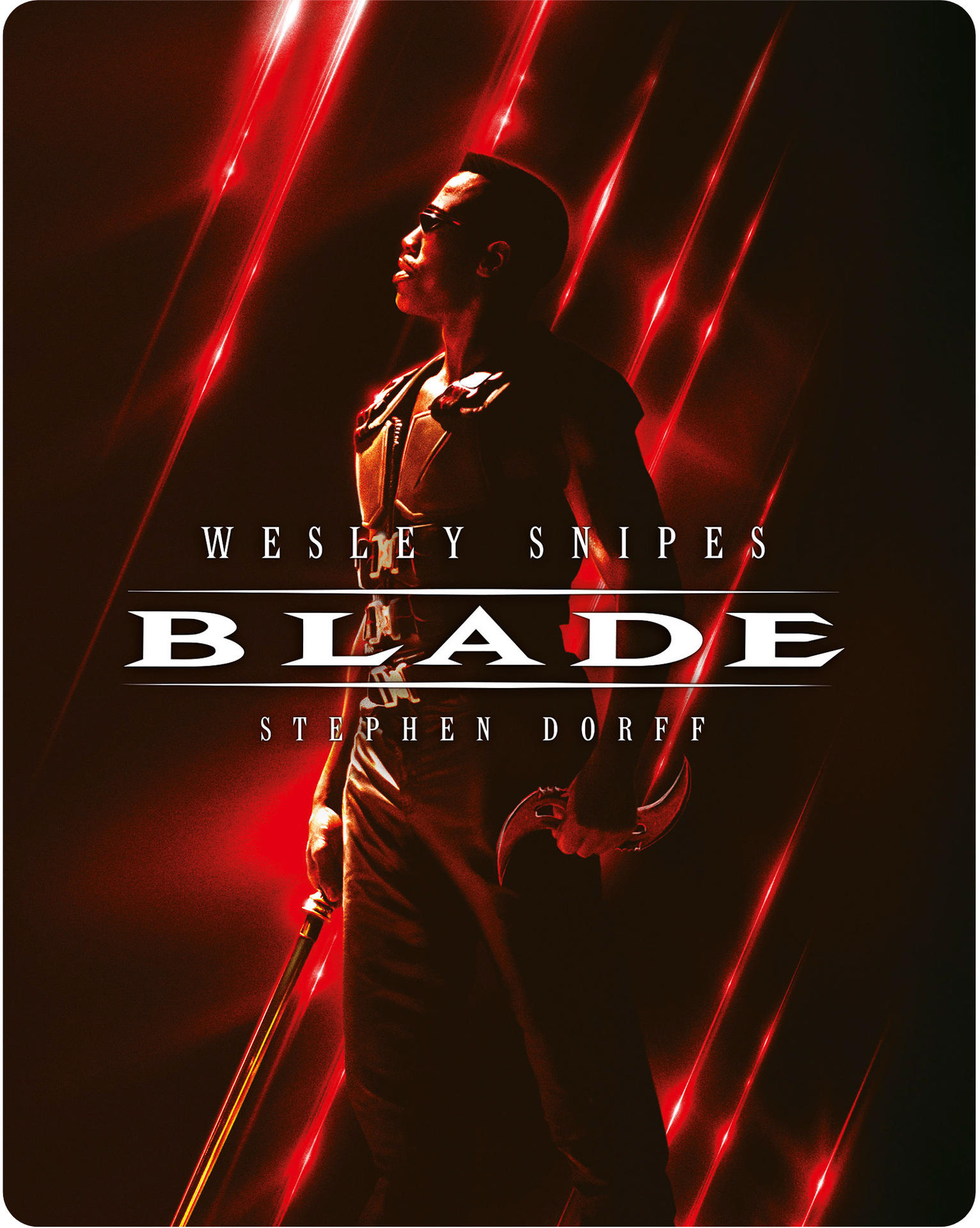 Filmposter für Blade mit Wesley Snipes in einer rot beleuchteten Szene.