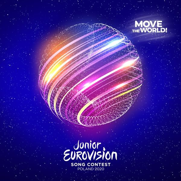 Logo des Junior Eurovision Song Contest Polen 2020 mit einer leuchtenden Kugel und sternenklarem Hintergrund.