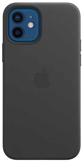 Black Apple iPhone 12 case, showing camera and Apple logo.