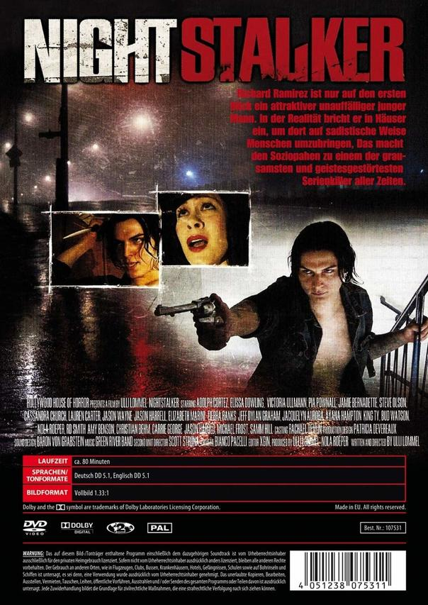 Night Stalker DVD-Cover. Bilder einer Frau mit Pistole und eines Mannes.