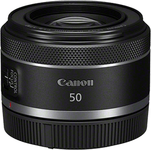 Ein schwarzes Canon-Kameraobjektiv mit dem Wort „Canon“ auf weißem Hintergrund.