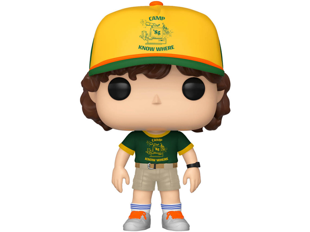 Figura Funko Pop de Dustin de Stranger Things, con gorra y camisa verde.