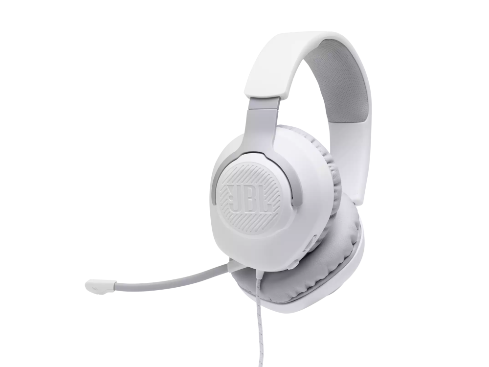 Auriculares gaming - JBL Quantum 100, De diadema, Con cable, Multiplataforma, Micrófono extraíble, Blanco