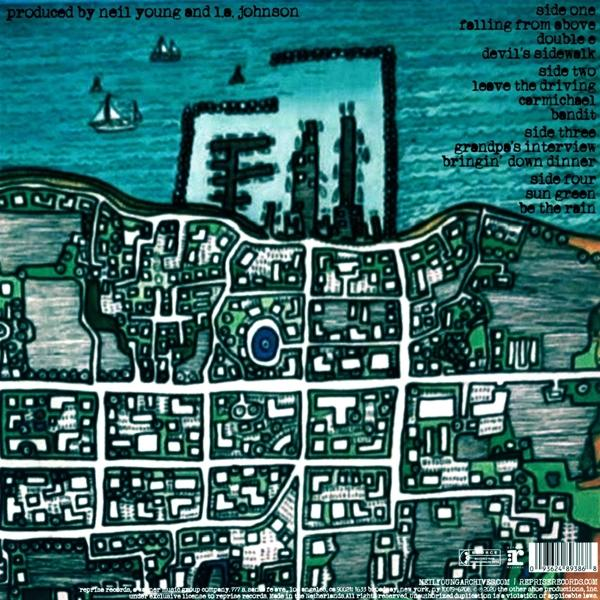 Albumcover mit einer Stadtkartenzeichnung. Text umgibt die Karte, Schiffe sind sichtbar.