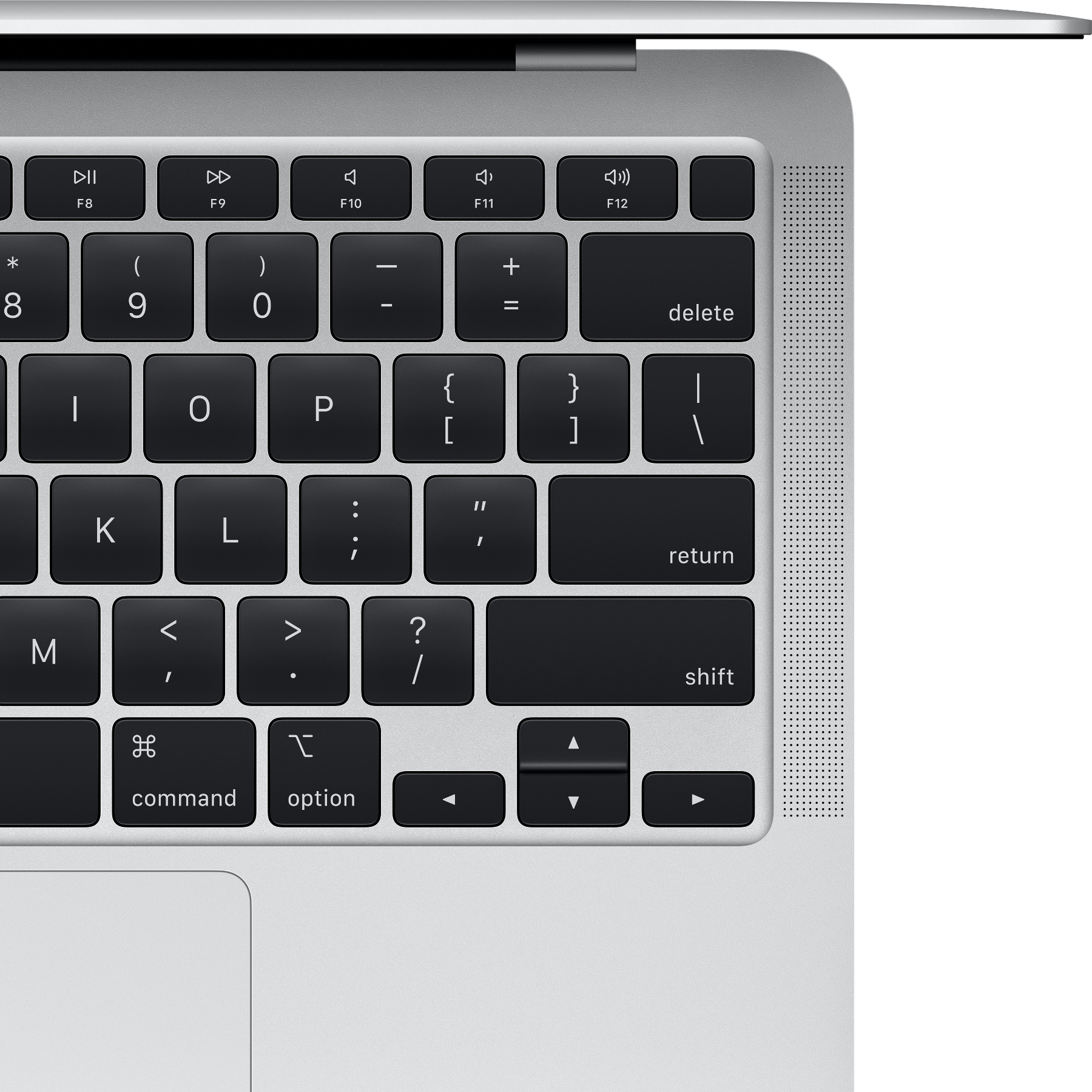 Nahaufnahme einer Laptop-Tastatur mit schwarzen Tasten. Die Shift- und Enter-Tasten sind sichtbar.