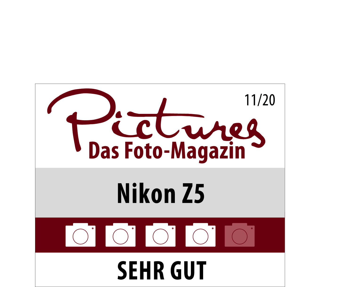 Ein Magazin-Cover mit dem Text 'Pictures' und 'Nikon Z5' sowie mehreren Kamera-Symbolen.