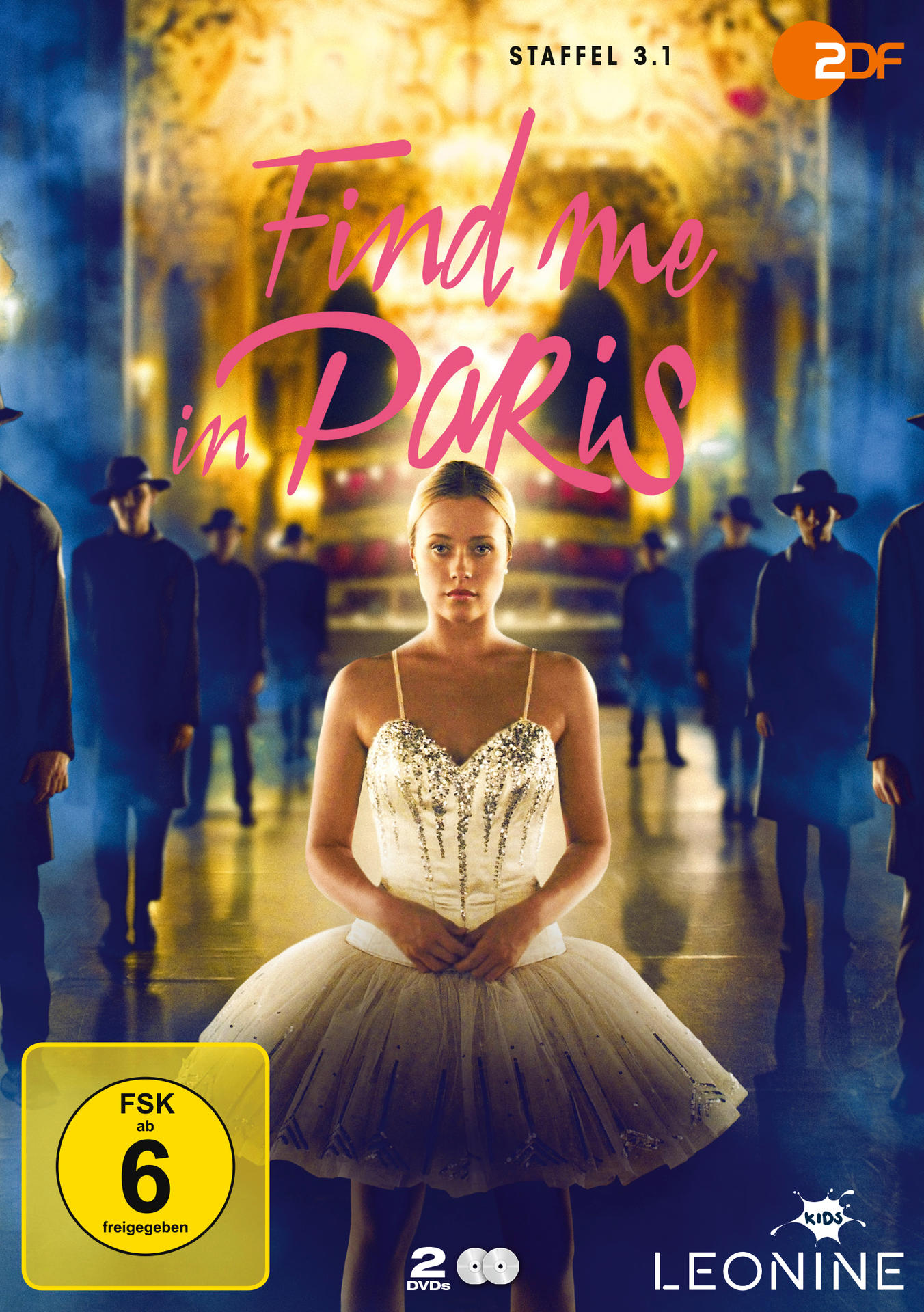 DVD-Cover für 'Find Me in Paris'. Zeigt eine Ballerina im Tutu und einen Pariser Hintergrund.