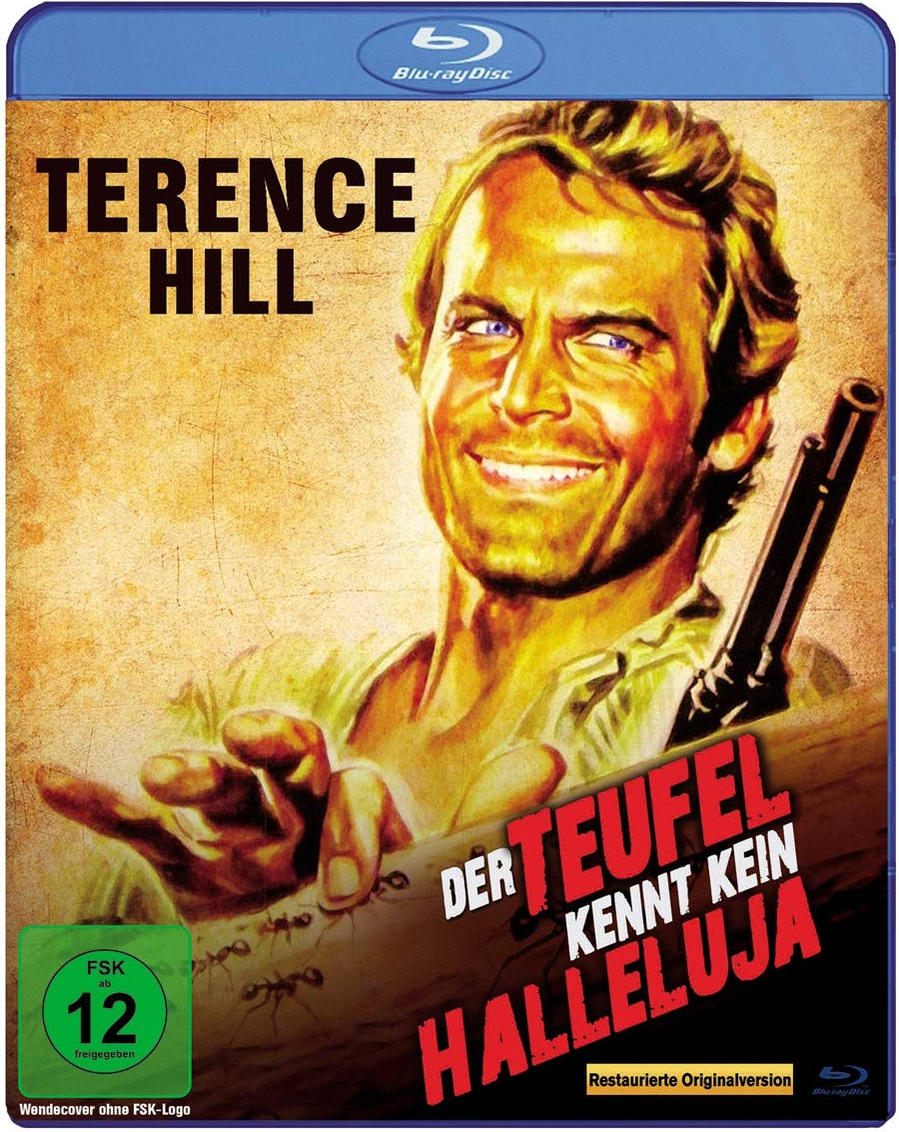 DVD-Cover eines Films mit Terence Hill. Schauspieler hält eine Waffe und lächelt.
