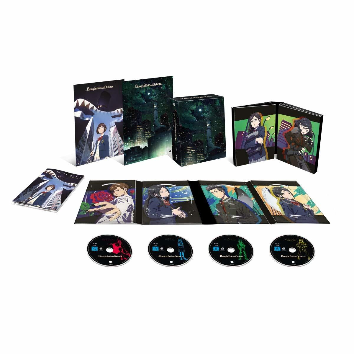 Anime Blu-ray-Set mit mehreren Discs und Covern mit Illustrationen im Manga-Stil.