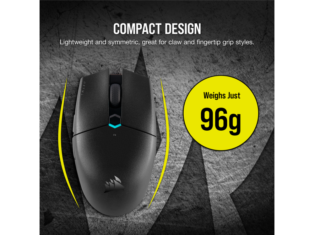 Ratón gaming negro con un círculo amarillo.