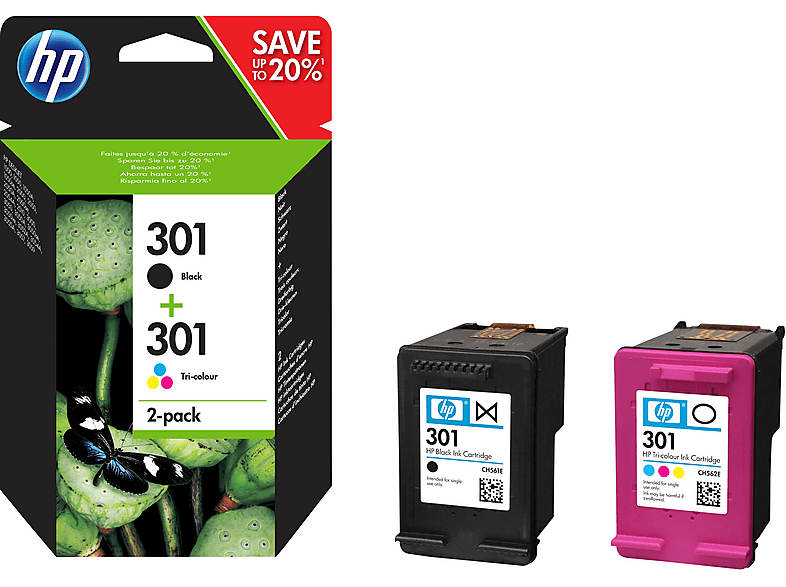Cartouches d'encre HP 301 noire et trois couleurs