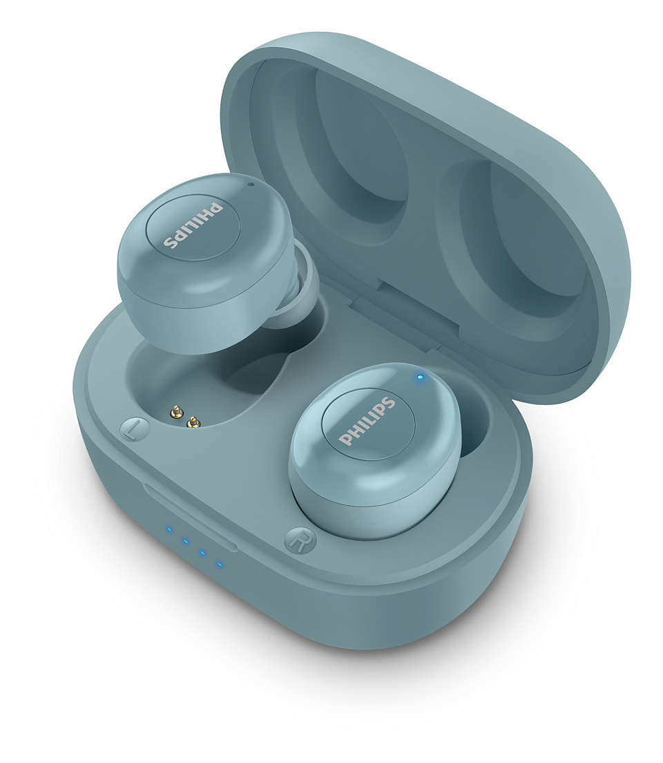 Auriculares True Wireless - Philips TAT2205BL/00, True Wireless, Bluetooth, 12h, Azul + Estuche de carga