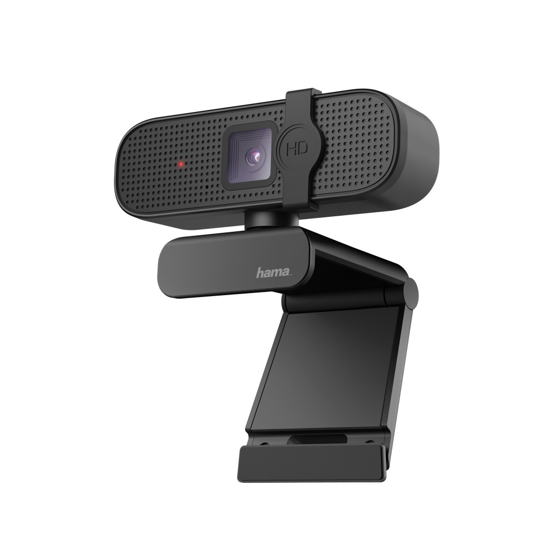 Schwarze HD-Webcam mit Mikrofon und flexibler Halterung.