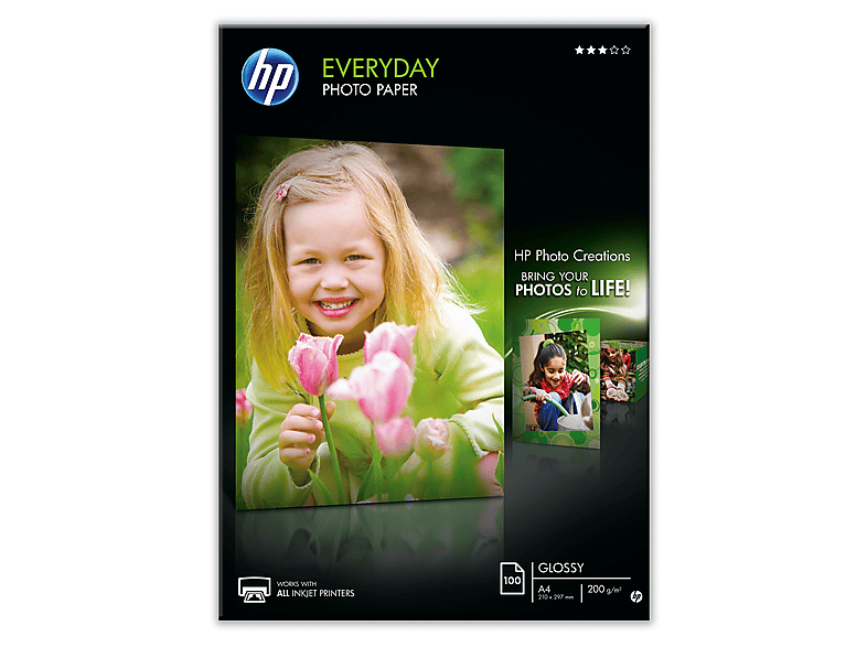 Papier Photo HP Everyday, Semi-brillant, A4, 200 g/m², 100 Feuilles