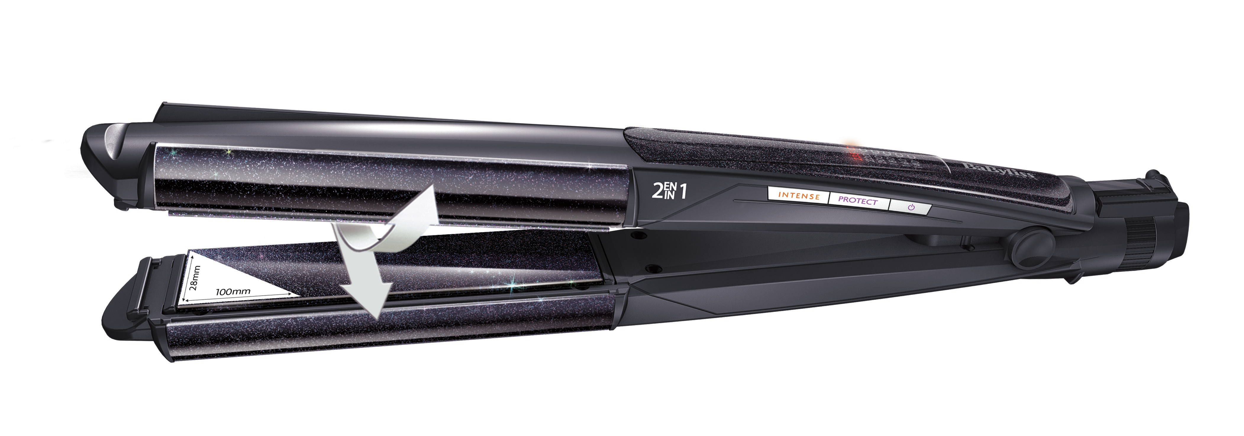 Plancha de pelo - Babyliss ST330E Revestimiento Diamond Ceramic, 2 en 1 Alisa y riza, Pantalla