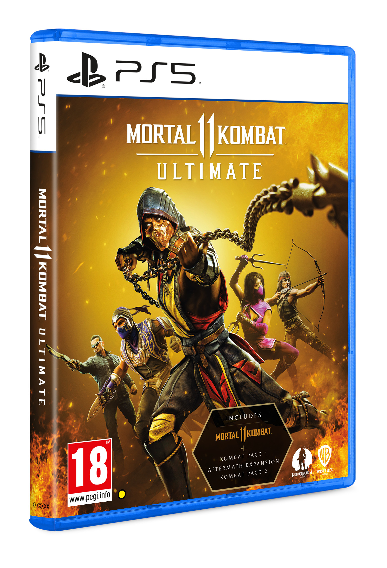 'Mortal Kombat 11 Ultimate' kapak resmiyle PS5 oyun kutusu, karakterler aksiyonda.