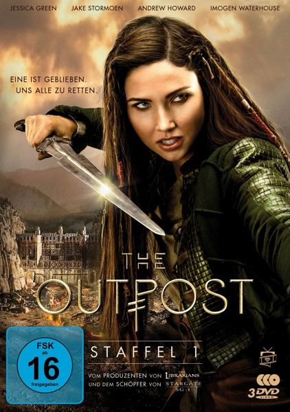 DVD-Cover für „The Outpost“ mit einer Frau mit Messer. Eine Burg im Hintergrund.