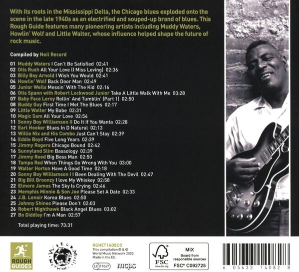Pochette de CD avec liste des titres de l'album de musique Blues, photo du chanteur et texte. Fond noir.