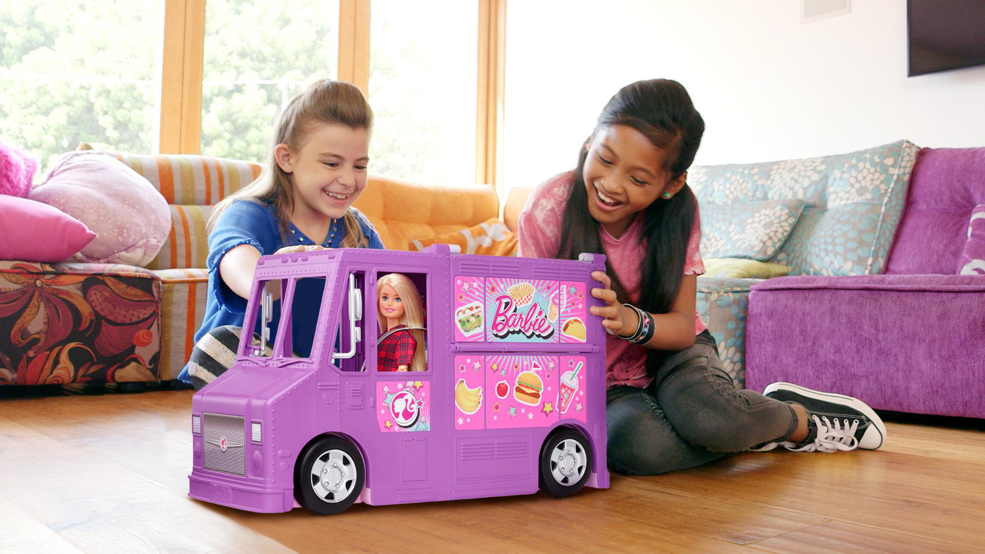 BARBIE Food-Truck Spielset aufklappbar, über 30 Teile Puppen-Zubehör Spielset Mehrfarbig