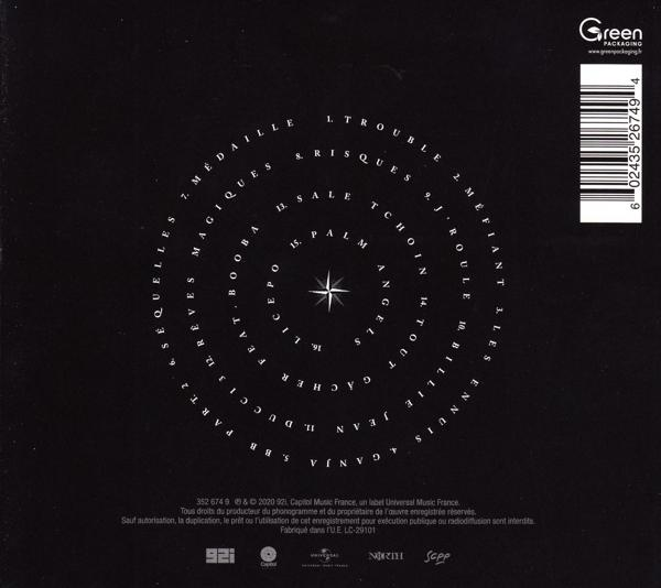 Pochette de CD avec texte disposé en cercle autour d'un motif d'étoile central.