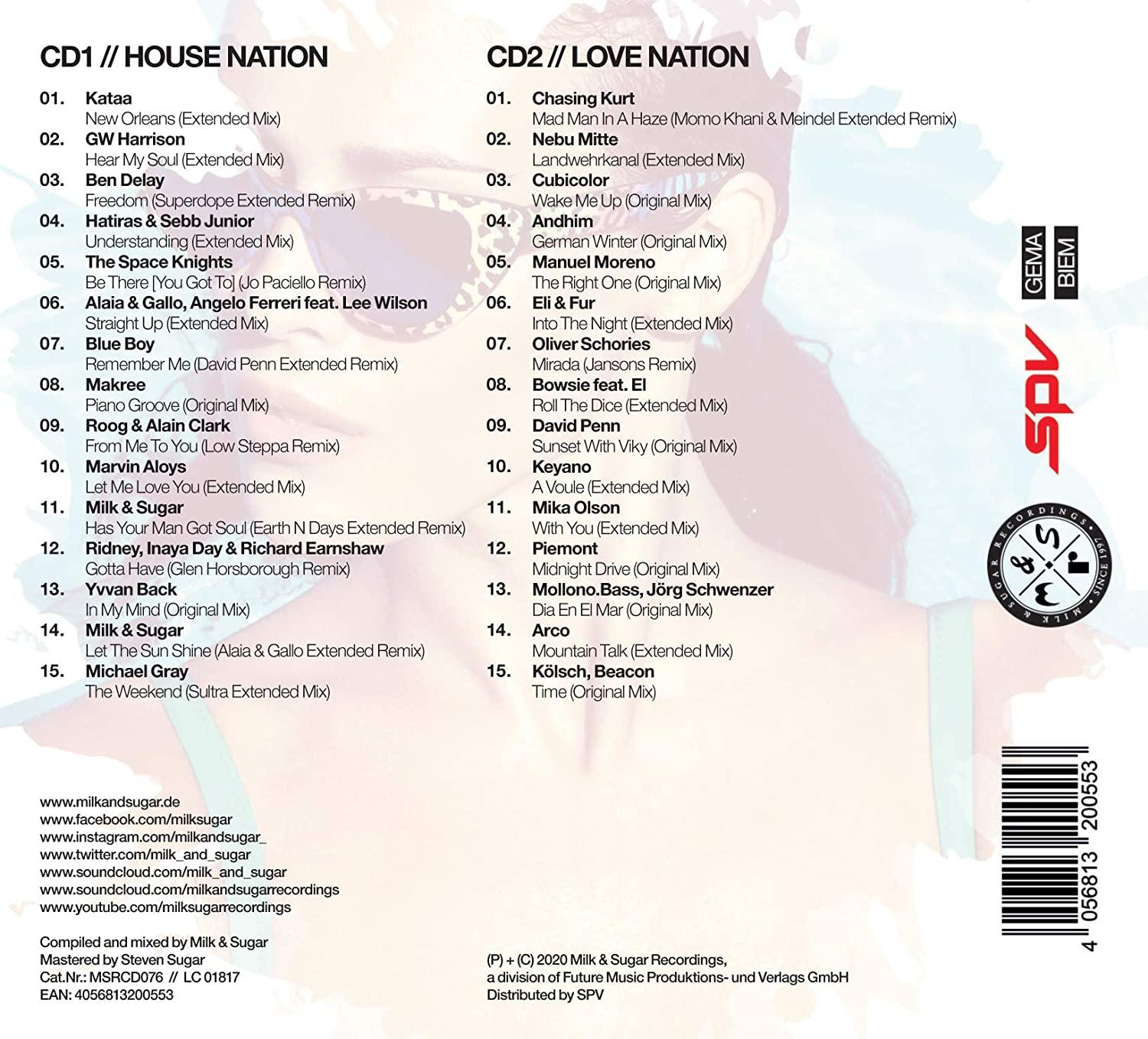Rückseite einer CD mit Titellisten und Text. Enthält Milk & Sugar und SPV Logos.