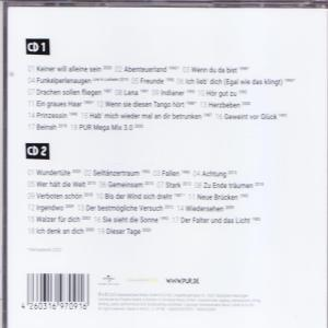Die Rückseite einer CD-Hülle. Sie enthält eine Titelliste, einen Barcode und das PUR-Logo.