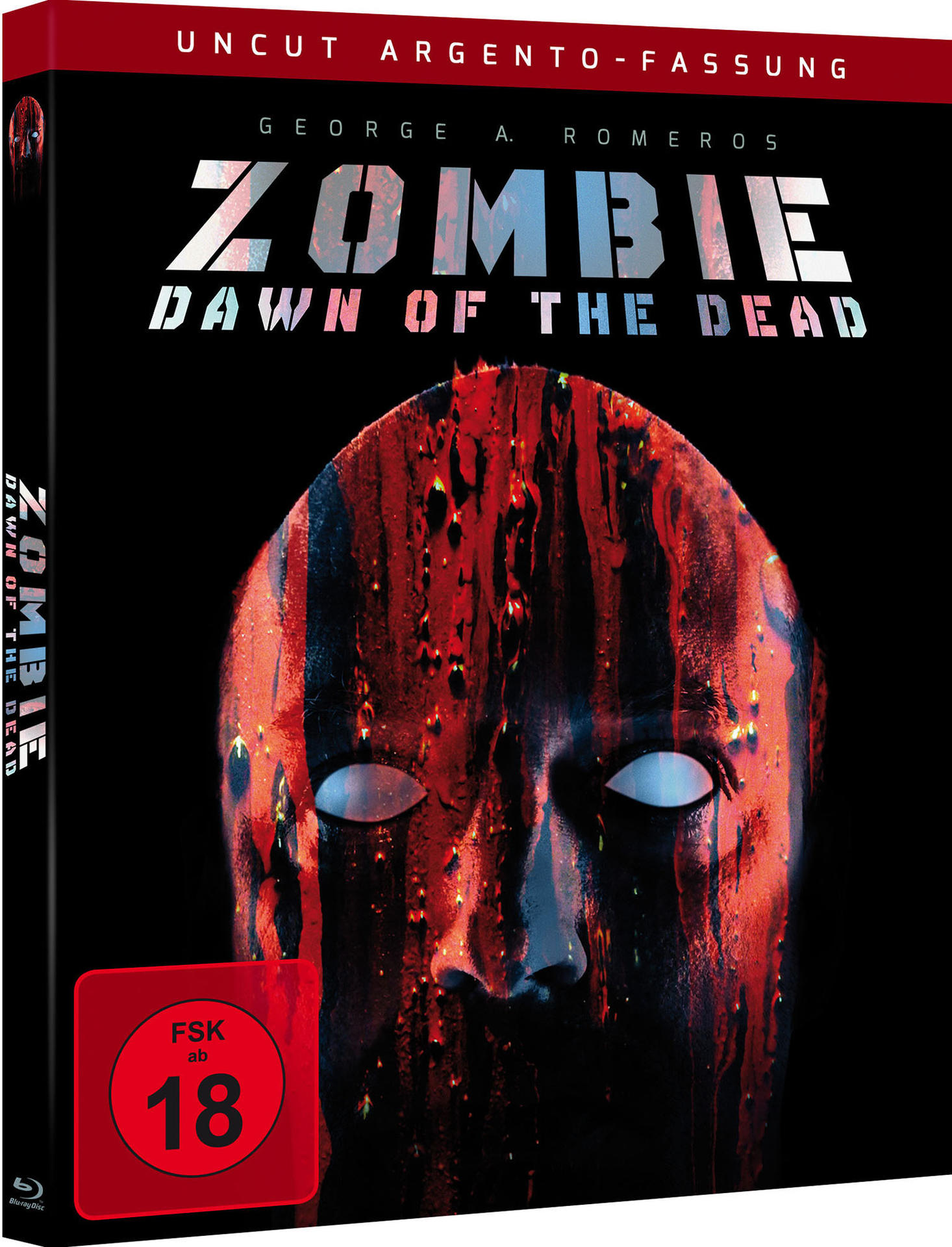DVD-Hülle von "ZOMBIE Dawn of the Dead" mit Gesicht und Bluteffekt.