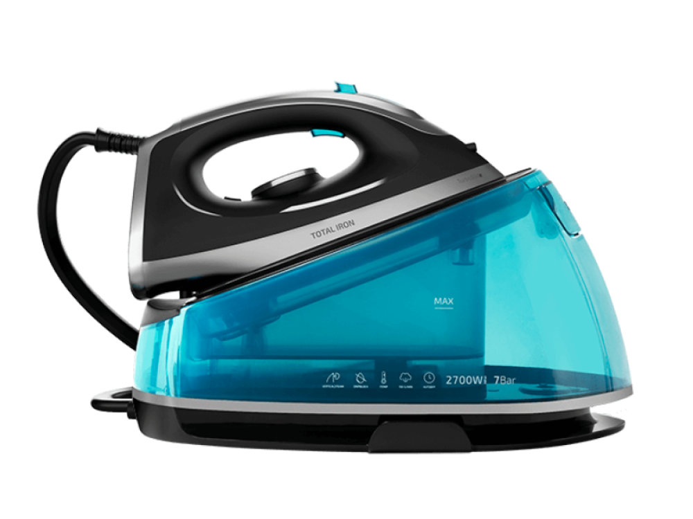 Centro de planchado - Cecotec Total Iron 7000 SteamPro, 2400 W, Golpe de vapor 135 g/min, Negro / Azul