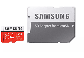 MicroSD Samsung EVO Plus 64 GB, 100MB/s lectura, 20 escritura, Clase 10, Rojo