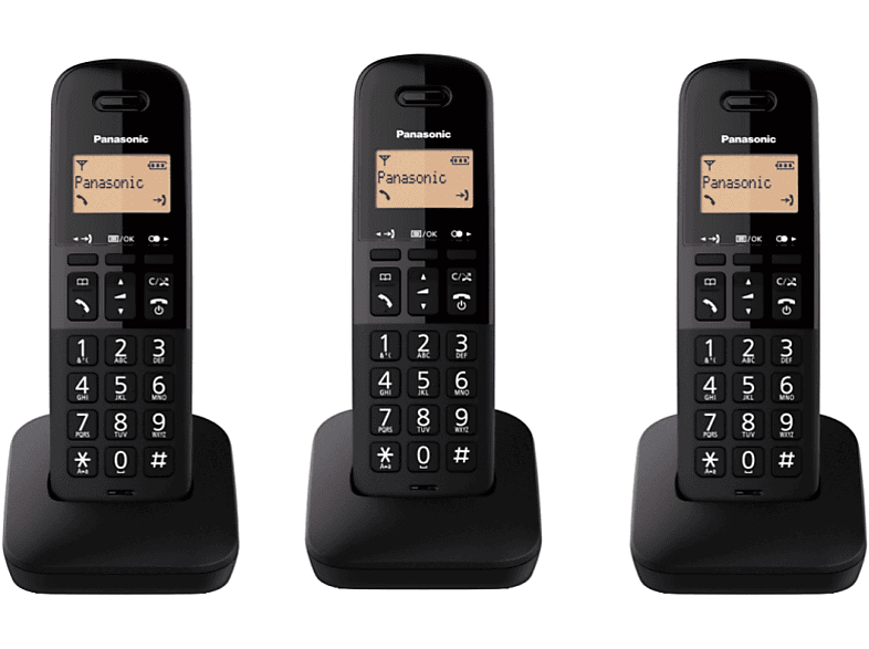 Teléfono - Panasonic KX-TGB613SPB, Inalámbrico, 1.4", 3 unidades incluidas, Hasta 18h, 50 entradas, Negro