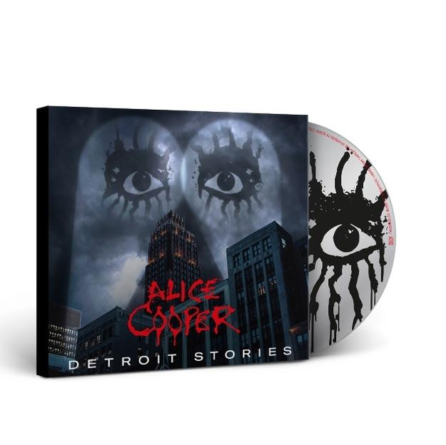 Ein Alice Cooper Albumcover. Es hat ein Bild von Detroit und Augen.