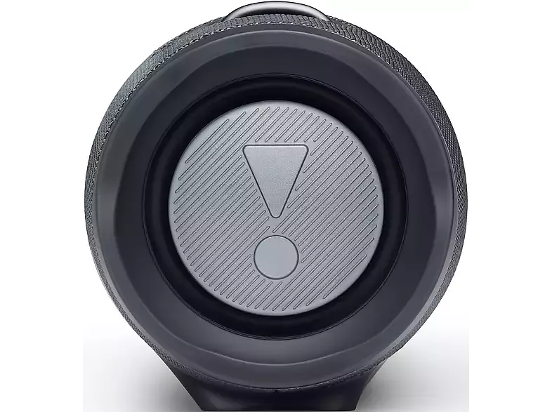 Altavoz JBL negro. Un triángulo gris con un signo de exclamación en el centro.