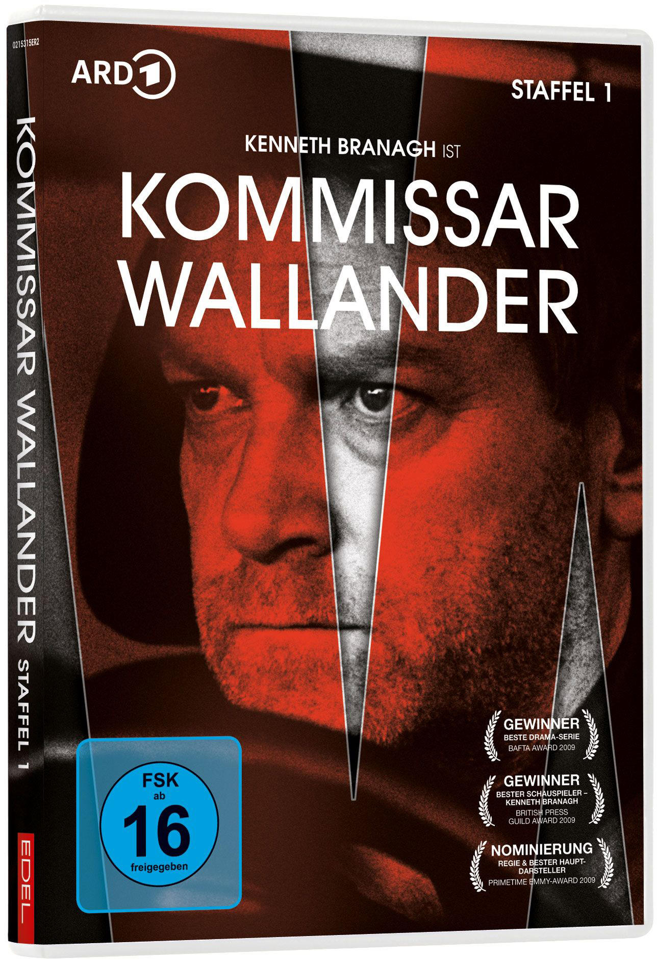 DVD-Cover für Kommissar Wallander, mit einem Männergesicht und dem Titel.
