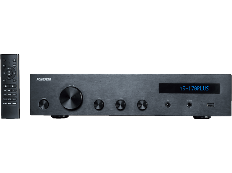 Amplificador estéreo - Fonestar AS170Plus, Bluetooth, reproductor USB, 300W, Negro
