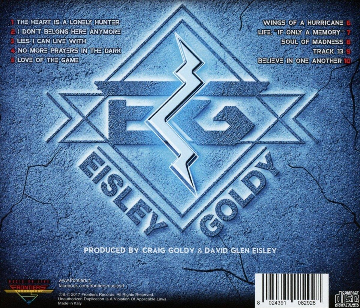 CD borító kék háttérrel és villám mintával, Eisley Goldy együttes nevével.