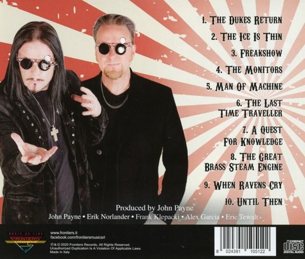 CD-Cover mit zwei Männern in dunkler Kleidung. Die CD hat eine Liste von Songs auf der Rückseite. Bandname ist Frontiers.