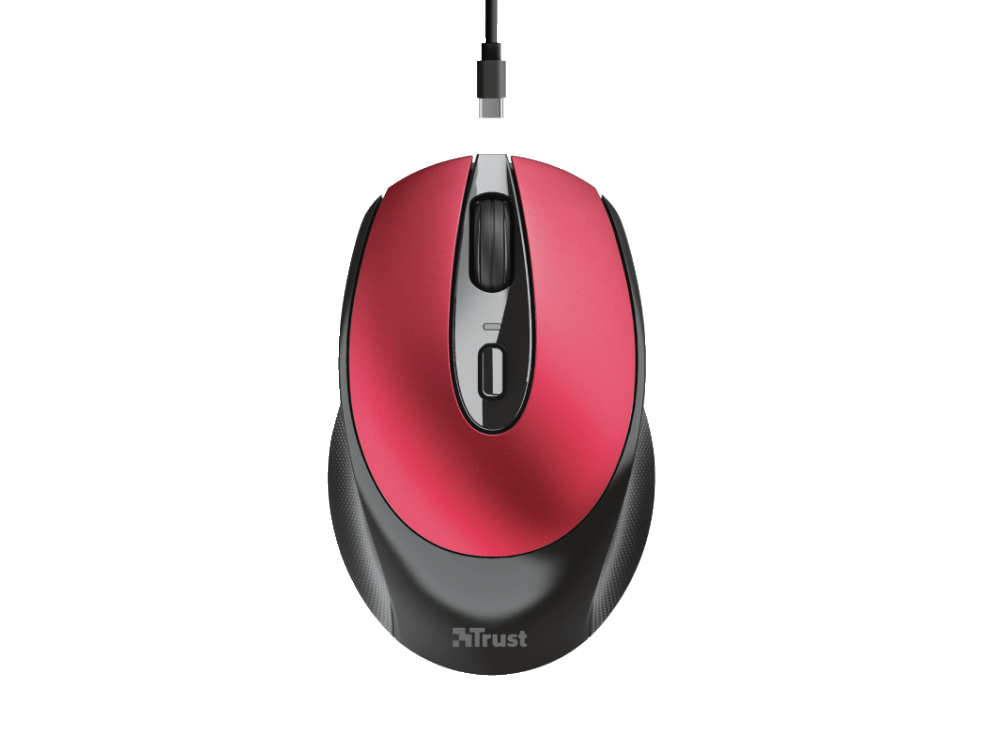 Ratón inalámbrico - Trust Zaya Rechargeable Wireless, 1600 ppp, Ahorro energía, Baterías recargables, Rojo