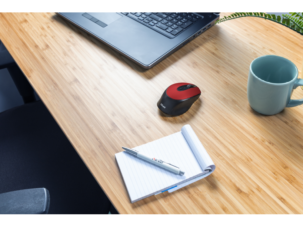 Ratón inalámbrico - Trust Zaya Rechargeable Wireless, 1600 ppp, Ahorro energía, Baterías recargables, Rojo
