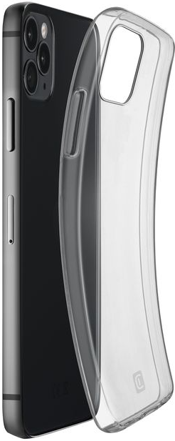 Handyhülle auf einem schwarzen Telefon. Transparente, klare Hülle befindet sich auf dem Telefon.