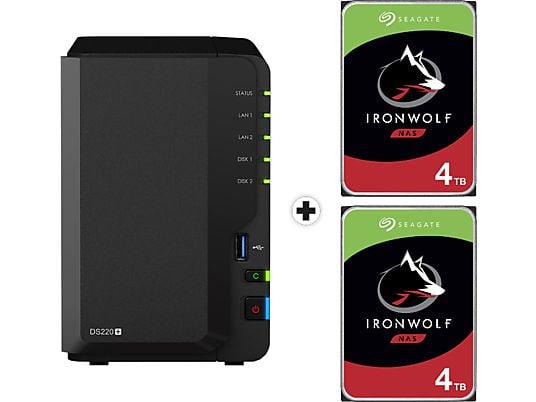 SYNOLOGY DiskStation DS220+ mit 2x 4TB Seagate IronWolf NAS (HDD) - NAS (HDD, 8 TB, Schwarz)