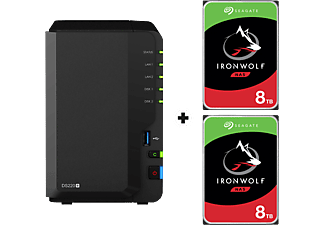 SYNOLOGY DiskStation DS220+ avec 2x 8TB Seagate IronWolf NAS (HDD) - Serveur NAS (HDD, 16 TB, Noir)